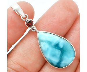 Larimar (Dominican Republic) and Garnet Pendant Earrings Set EXT01692 T-1010, 15x24 mm