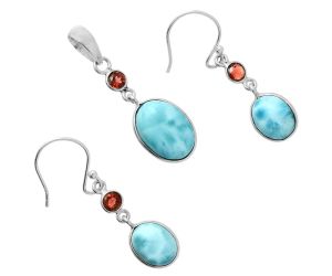 Larimar (Dominican Republic) and Garnet Pendant Earrings Set EXT01693 T-1010, 10x14 mm