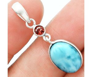 Larimar (Dominican Republic) and Garnet Pendant Earrings Set EXT01693 T-1010, 10x14 mm