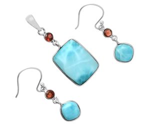 Larimar (Dominican Republic) and Garnet Pendant Earrings Set EXT01694 T-1010, 14x18 mm