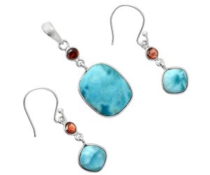 Larimar (Dominican Republic) and Garnet Pendant Earrings Set EXT01695 T-1010, 14x17 mm