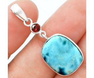 Larimar (Dominican Republic) and Garnet Pendant Earrings Set EXT01695 T-1010, 14x17 mm