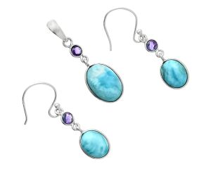 Larimar (Dominican Republic) and Amethyst Pendant Earrings Set EXT01696 T-1010, 10x14 mm