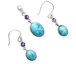 Larimar (Dominican Republic) and Amethyst Pendant Earrings Set EXT01698 T-1010, 10x14 mm