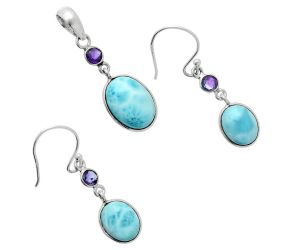 Larimar (Dominican Republic) and Amethyst Pendant Earrings Set EXT01699 T-1010, 10x14 mm