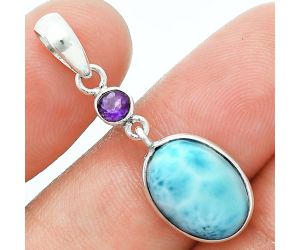 Larimar (Dominican Republic) and Amethyst Pendant Earrings Set EXT01699 T-1010, 10x14 mm