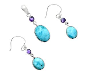 Larimar (Dominican Republic) and Amethyst Pendant Earrings Set EXT01700 T-1010, 10x14 mm