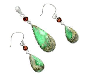 Utah Variscite and Garnet Pendant Earrings Set EXT01709 T-1010, 13x27 mm