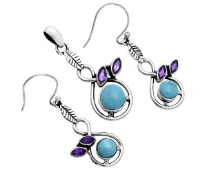 Sleeping Beauty Turquoise and Amethyst Pendant Earrings Set EXT01758 T-1013, 6x6 mm