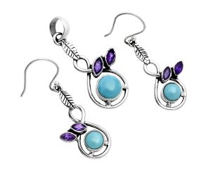 Sleeping Beauty Turquoise and Amethyst Pendant Earrings Set EXT01759 T-1013, 6x6 mm