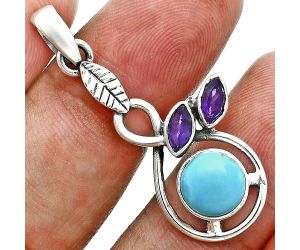 Sleeping Beauty Turquoise and Amethyst Pendant Earrings Set EXT01759 T-1013, 6x6 mm