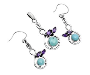 Natural Rare Turquoise Nevada Aztec Mt and Amethyst Pendant Earrings Set EXT01760 T-1013, 6x6 mm