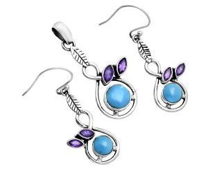 Sleeping Beauty Turquoise and Amethyst Pendant Earrings Set EXT01761 T-1013, 6x6 mm