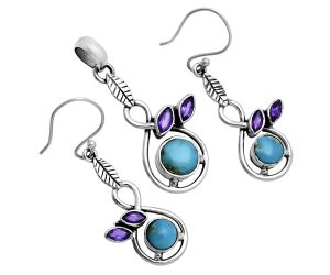 Natural Rare Turquoise Nevada Aztec Mt and Amethyst Pendant Earrings Set EXT01762 T-1013, 6x6 mm