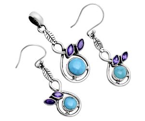 Natural Rare Turquoise Nevada Aztec Mt and Amethyst Pendant Earrings Set EXT01763 T-1013, 6x6 mm