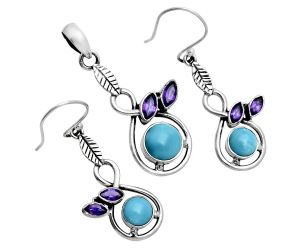 Sleeping Beauty Turquoise and Amethyst Pendant Earrings Set EXT01764 T-1013, 6x6 mm