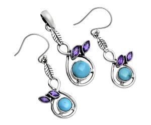 Sleeping Beauty Turquoise and Amethyst Pendant Earrings Set EXT01766 T-1013, 6x6 mm