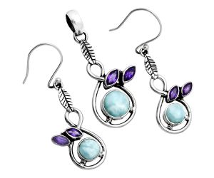 Larimar (Dominican Republic) and Amethyst Pendant Earrings Set EXT01768 T-1013, 6x6 mm