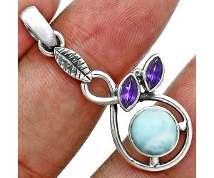 Larimar (Dominican Republic) and Amethyst Pendant Earrings Set EXT01768 T-1013, 6x6 mm