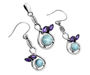 Larimar (Dominican Republic) and Amethyst Pendant Earrings Set EXT01769 T-1013, 6x6 mm