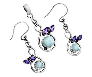 Larimar (Dominican Republic) and Amethyst Pendant Earrings Set EXT01770 T-1013, 6x6 mm