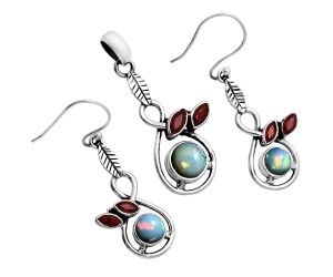 Ethiopian opal and Garnet Pendant Earrings Set EXT01771 T-1013, 6x6 mm