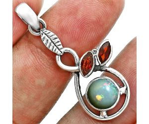 Ethiopian opal and Garnet Pendant Earrings Set EXT01771 T-1013, 6x6 mm