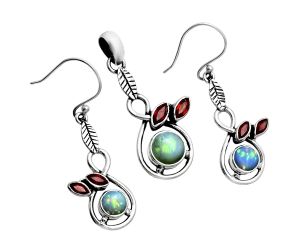 Ethiopian opal and Garnet Pendant Earrings Set EXT01772 T-1013, 6x6 mm