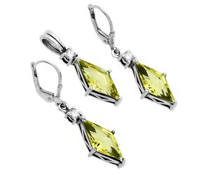 Lemon Quartz and White Zircon Pendant Earrings Set EXT01773 T-1016, 8x16 mm