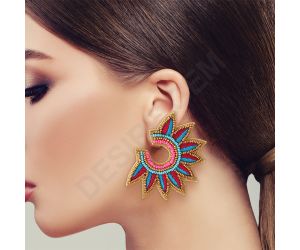 Wholesale Handmade Colorful Beaded Earrings,Hoop Dangle Earrings, Bohemia Boho Tassel Earrings FER1016