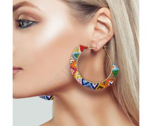 Wholesale Handmade Colorful Beaded Earrings,Hoop Dangle Earrings, Bohemia Boho Tassel Earrings FER1029