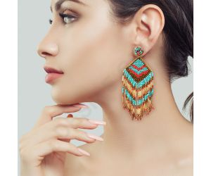 Wholesale Handmade Colorful Beaded Earrings,Hook Dangle Earrings, Bohemia Boho Tassel Earrings FER1036