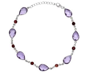 Amethyst Checker Briolette and Garnet Bracelet SDB5310 B-1006, 8x12 mm