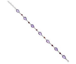 Amethyst Checker Briolette and Garnet Bracelet SDB5310 B-1006, 8x12 mm