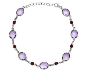 Amethyst Checker Briolette and Garnet Bracelet SDB5312 B-1006, 8x10 mm