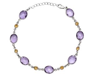 Amethyst Checker Briolette and Citrine Bracelet SDB5315 B-1006, 8x10 mm