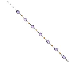 Amethyst Checker Briolette and Citrine Bracelet SDB5315 B-1006, 8x10 mm