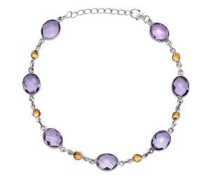 Amethyst Checker Briolette and Citrine Bracelet SDB5316 B-1006, 8x10 mm