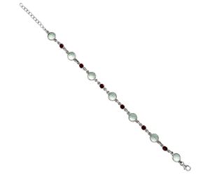 Prasiolite (Green Amethyst) Checker and Garnet Bracelet SDB5325 B-1006, 7x7 mm