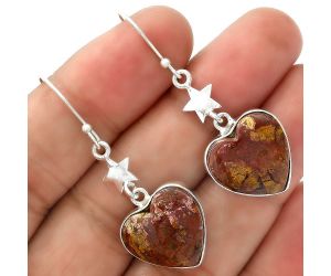 Valentine Gift Heart Natural Red Moss Agate Earrings SDE34561 E-1094, 16x16 mm