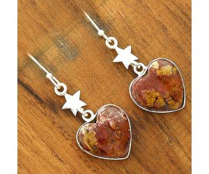 Valentine Gift Heart Natural Red Moss Agate Earrings SDE34561 E-1094, 16x16 mm