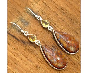 Natural Red Moss Agate and Citrine Earrings SDE35684 E-1002, 14x24 mm