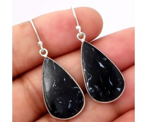 Natural Black Root Plume Agate Earrings SDE45824 E-1001, 14x24 mm