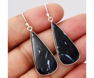 Natural Black Root Plume Agate Earrings SDE45857 E-1001, 14x31 mm