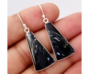 Natural Black Root Plume Agate Earrings SDE45859 E-1001, 14x26 mm