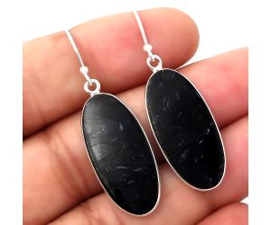 Natural Black Root Plume Agate Earrings SDE45880 E-1001, 12x27 mm