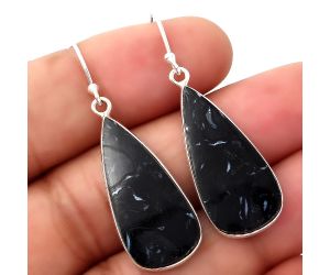 Natural Black Root Plume Agate Earrings SDE45896 E-1001, 12x27 mm