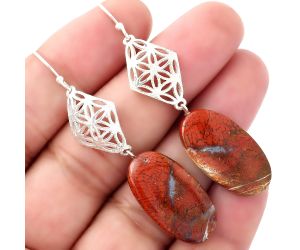 Artisan - Natural Red Moss Agate Earrings SDE52539 E-1108, 13x25 mm