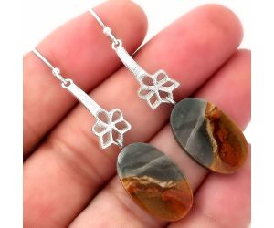 Natural Polygram Jasper Earrings SDE52567 E-1205, 13x21 mm