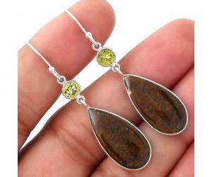 Natural Purple Cow Jasper & Peridot Earrings SDE53566 E-1002, 11x23 mm